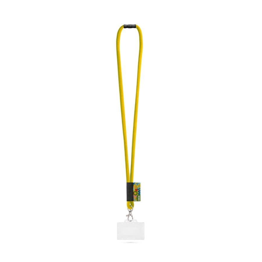 WATFORD. SET Lanyard TUBE Long (Ø 7 mm) med 9 mm karbinhake, Ø 7 mm säkerhetsspänne och 91 x 68 mm styv namnskylts-/korthållare Neongul
