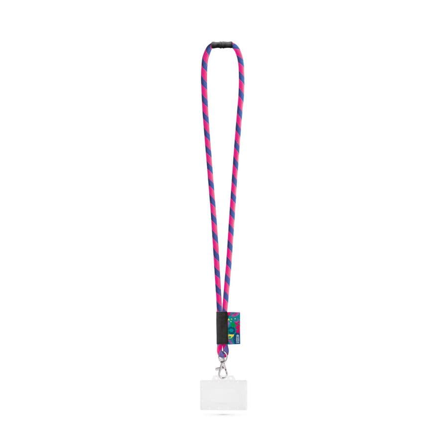 WATFORD. SET Lanyard TUBE Long (Ø 7 mm) med 9 mm karbinhake, Ø 7 mm säkerhetsspänne och 91 x 68 mm styv namnskylts-/korthållare Hexachrome rosa