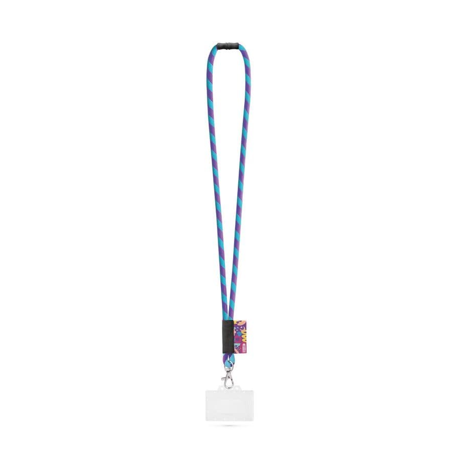 WATFORD. SET Lanyard TUBE Long (Ø 7 mm) med 9 mm karbinhake, Ø 7 mm säkerhetsspänne och 91 x 68 mm styv namnskylts-/korthållare Lila