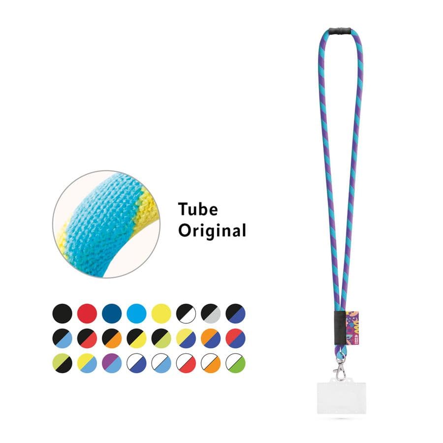 WATFORD. SET Lanyard TUBE Long (Ø 7 mm) med 9 mm karbinhake, Ø 7 mm säkerhetsspänne och 91 x 68 mm styv namnskylts-/korthållare