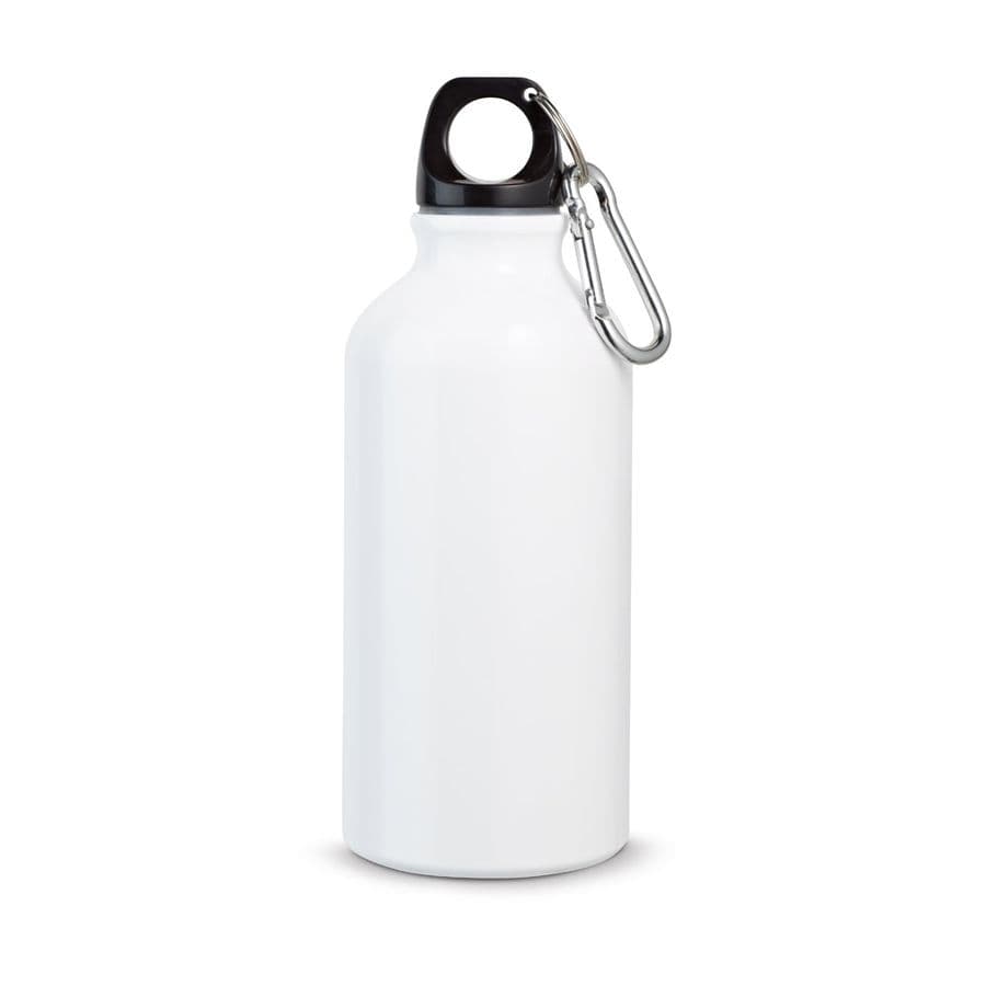 LANDSCAPE S. Sportflaska i aluminium med karbinhake 400 mL Vit