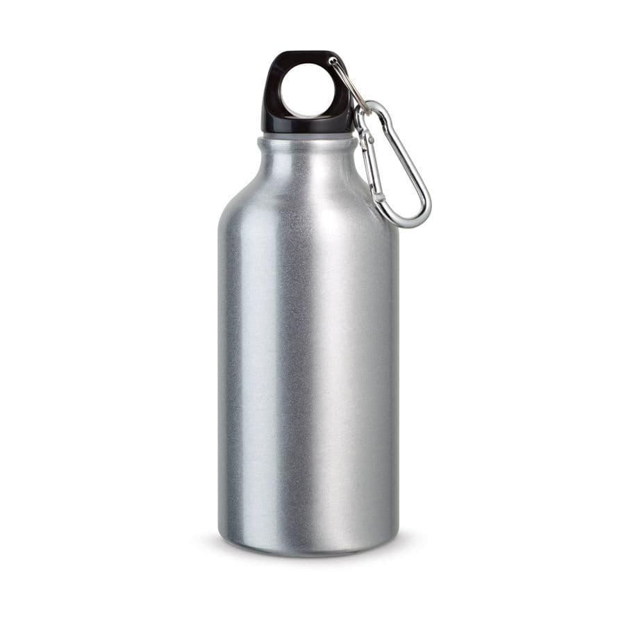 LANDSCAPE S. Sportflaska i aluminium med karbinhake 400 mL Satinsilver
