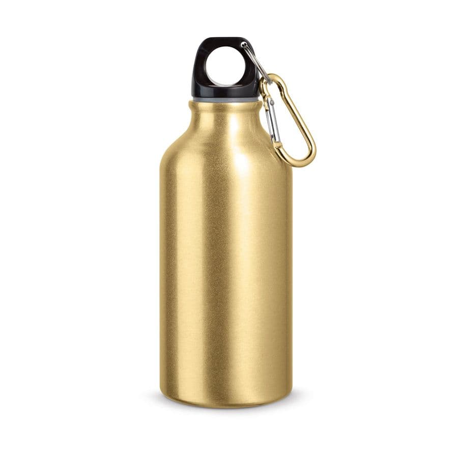 LANDSCAPE S. Sportflaska i aluminium med karbinhake 400 mL Satinguld