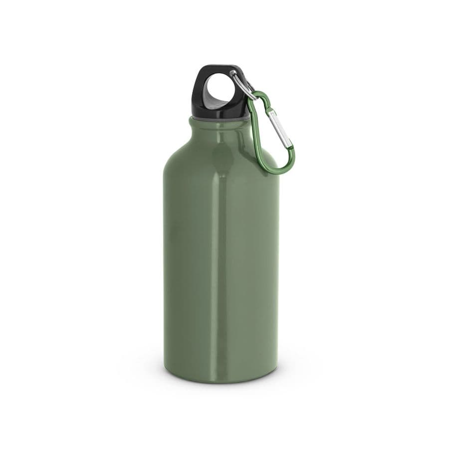 LANDSCAPE S. Sportflaska i aluminium med karbinhake 400 mL Militärgrön
