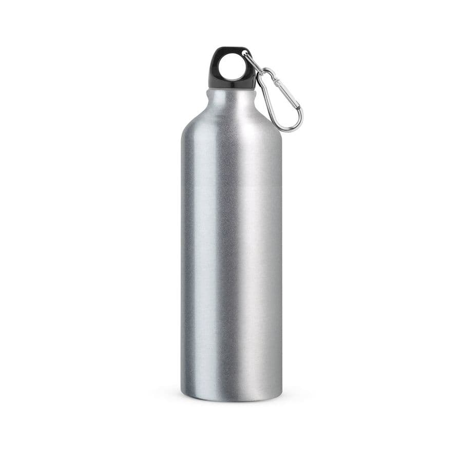 LANDSCAPE L. Sportflaska i aluminium med karbinhake 800 mL Satinsilver
