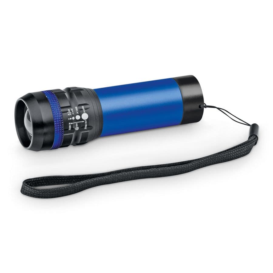 ZOOMIN. Aluminium fackla med zoomfunktion med 3 ljuslägen Blå