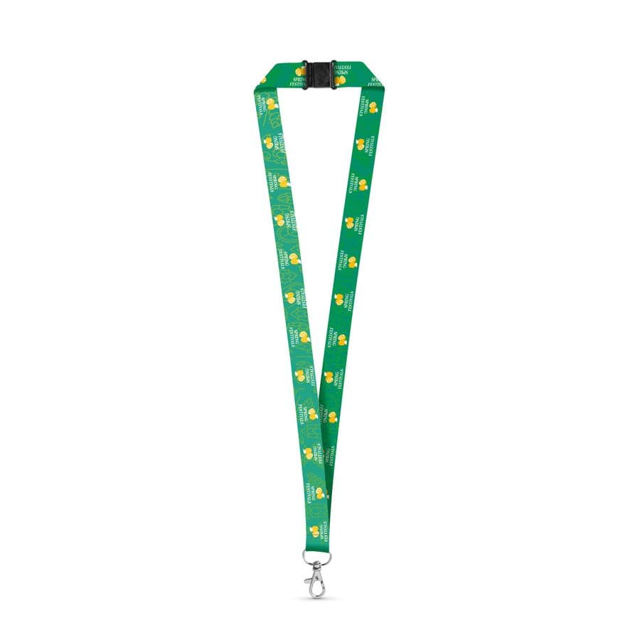 DOVER. SET Lanyard SUBLIMATION Long II (20 mm) i återvunnen polyester (100 % rPET) med 20 mm karbinhake och säkerhetsspänne