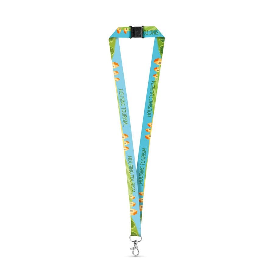 DOVER. SET Lanyard SUBLIMATION Long II (20 mm) i återvunnen polyester (100 % rPET) med 20 mm karbinhake och säkerhetsspänne
