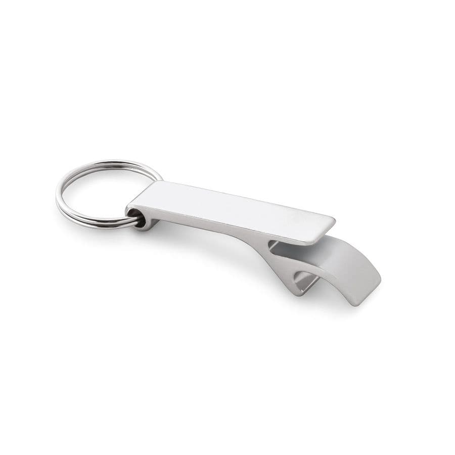 RE-BAITT. Nyckelring med kapselöppnare i återvunnen aluminium (100% rAL) Satinsilver