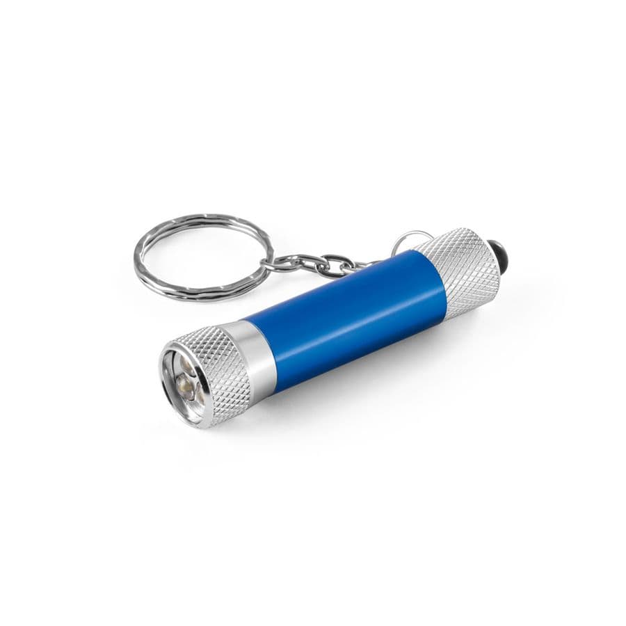 RE-LERGAN. Nyckelring i aluminium (92 % återvunnen) med 3-ljus LED-ficklampa Kungsblå