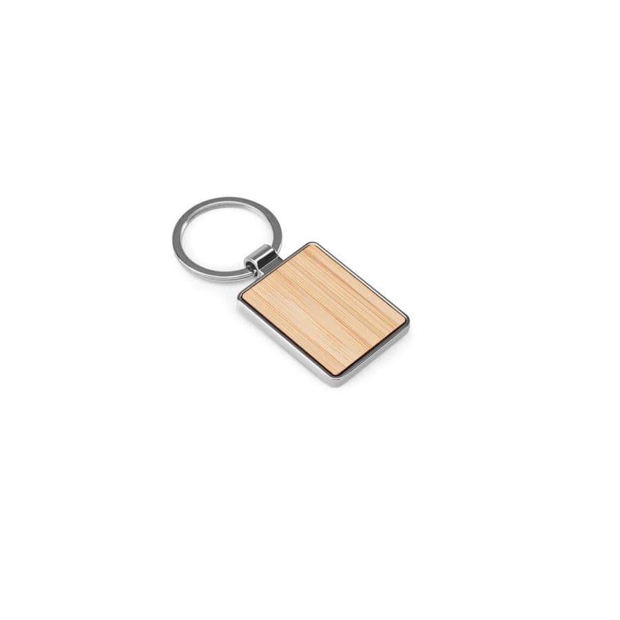 GASTON RECTANGULAR. Rektangulär järnnyckelring i zink och bambu Naturfärg