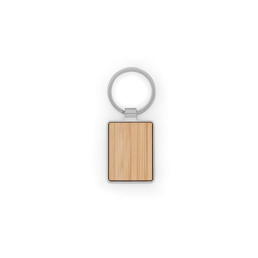 GASTON RECTANGULAR. Rektangulär järnnyckelring i zink och bambu