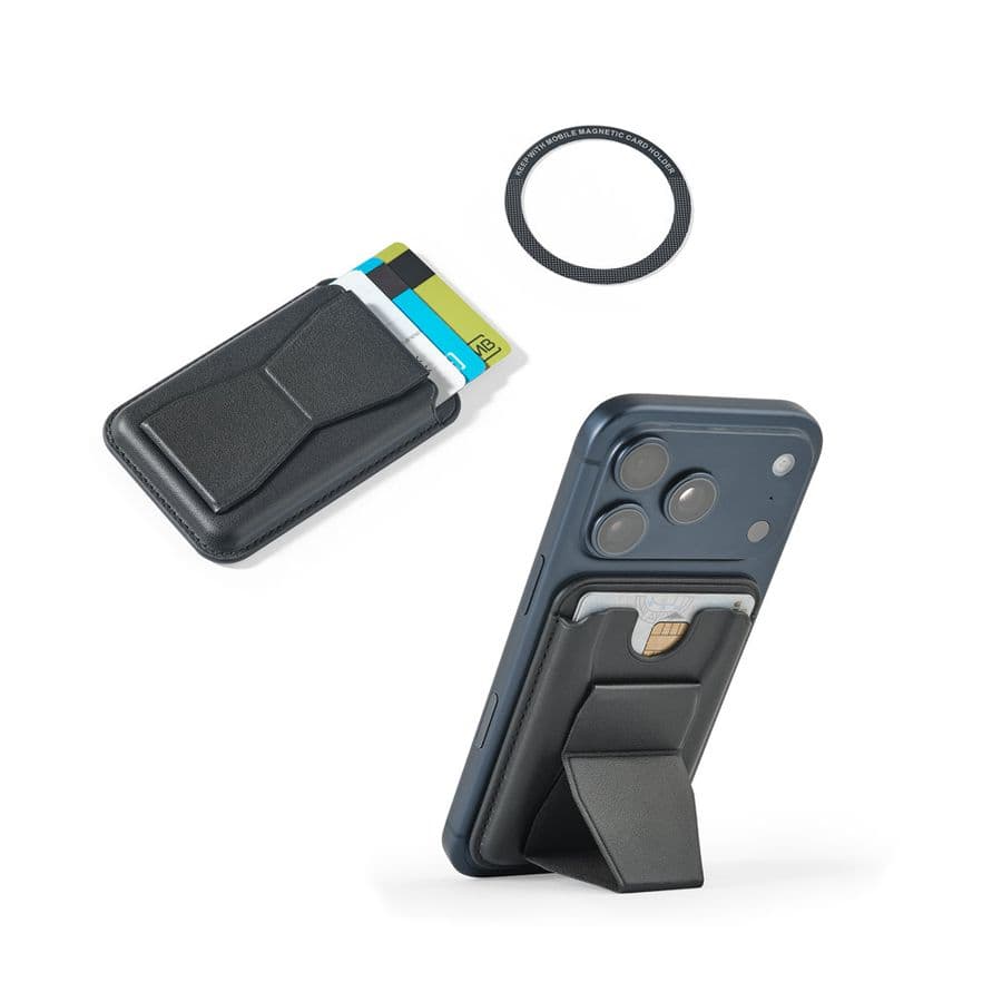CONNOR. Magnetisk korthållare tillverkad av PU-läder, fästs enkelt på baksidan av din mobiltelefon, med RFID-blockering