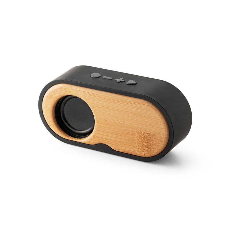 TILLY. Bärbar 3W högtalare med 5 timmars batteritid på bambu och återvunnen ABS (100 % rABS) Svart