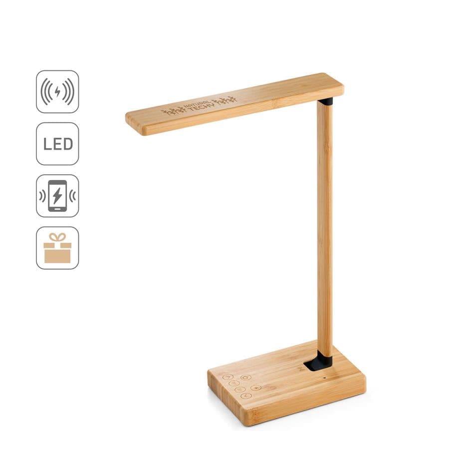 MOREY. Fällbar skrivbordslampa med 15W supersnabb trådlös laddare i bambu