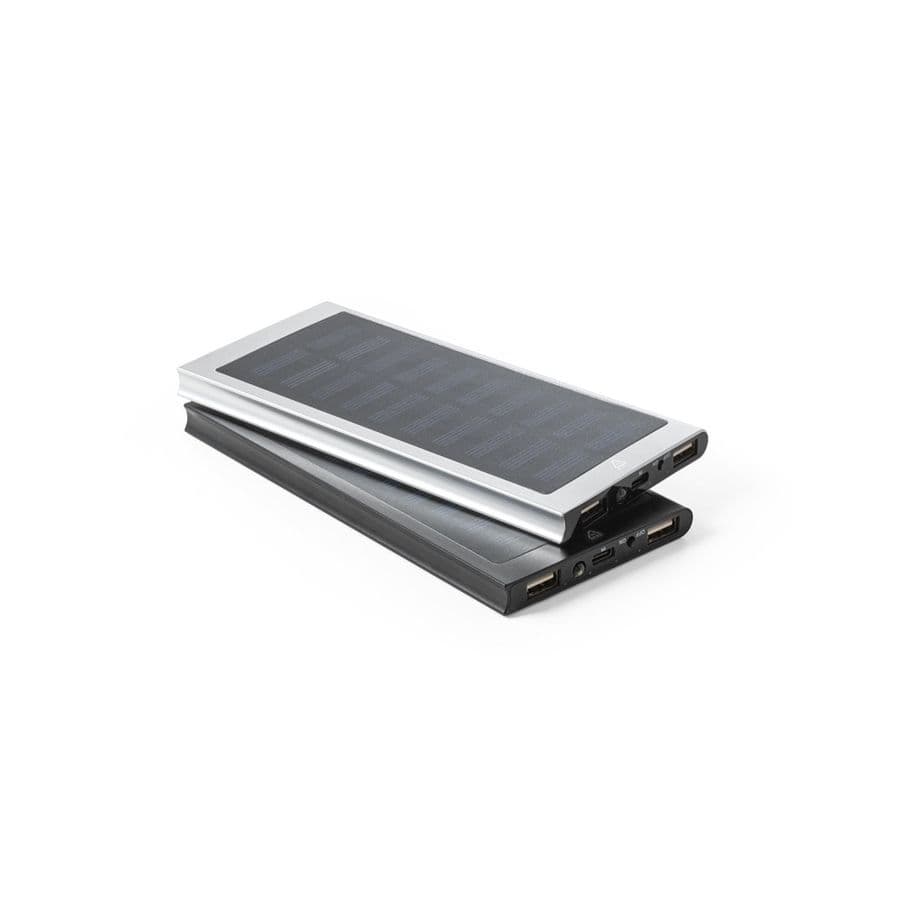 CLERK. 8 000 mAh powerbank med solpanel i 100 % återvunnen aluminium