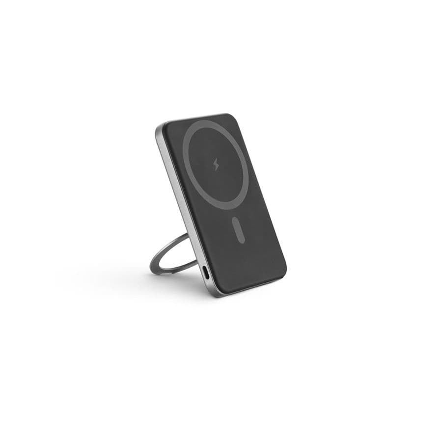 WARSHEL 5. 5 000 mAh magnetisk powerbank med 15 W supersnabb trådlös laddare i återvunnen ABS (100 % rABS) med stativ Mörkgrå