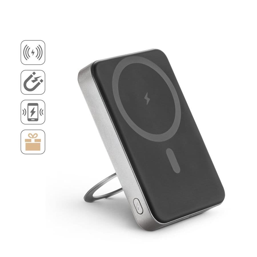 WARSHEL 10. 10 000 mAh magnetisk powerbank med 15 W supersnabb trådlös laddare i återvunnen ABS (100 % rABS) med stativ