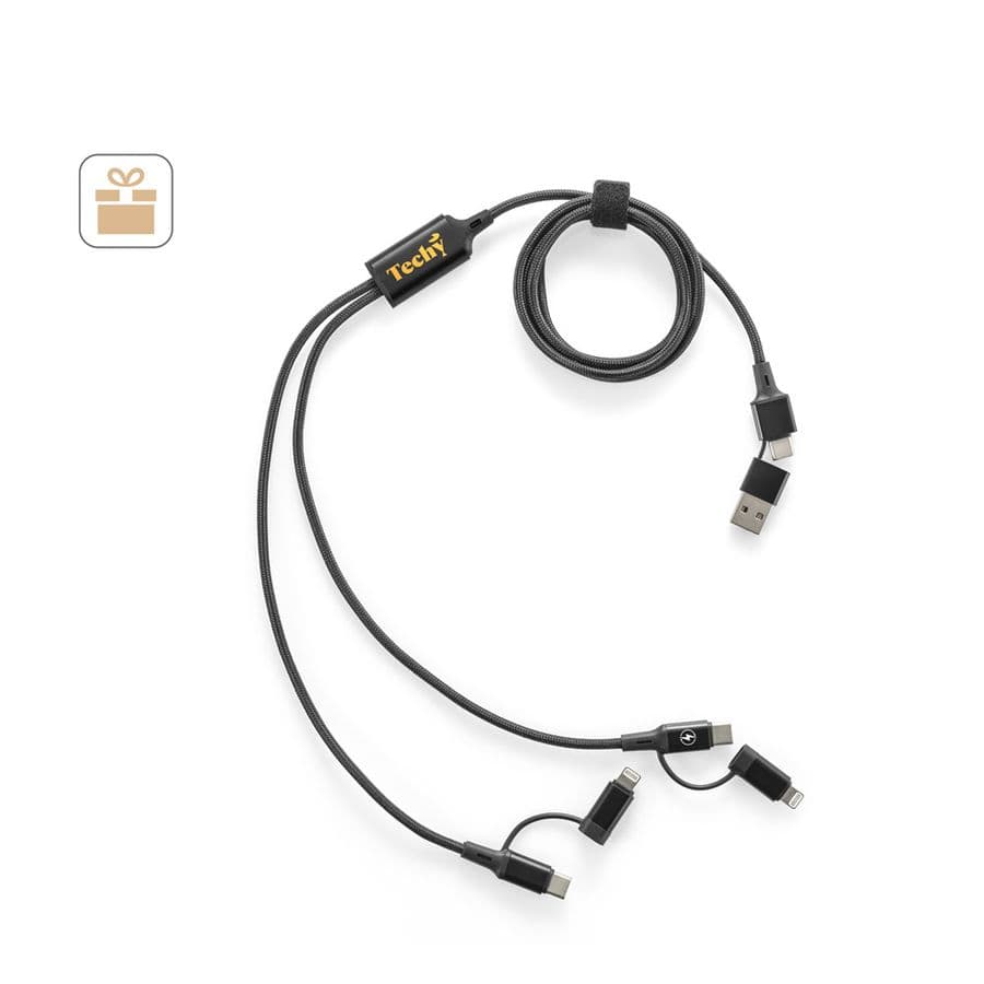 BERTOZZI. Supersnabb 6-i-1 USB-kabel i återvunnen aluminium (20 %) och återvunnen PET (4 %)