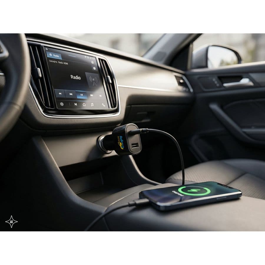 DIRAC. Cigarettändaradapter med USB-A-port 18W och USB-C 20W i Återvunnen ABS (100% rABS)