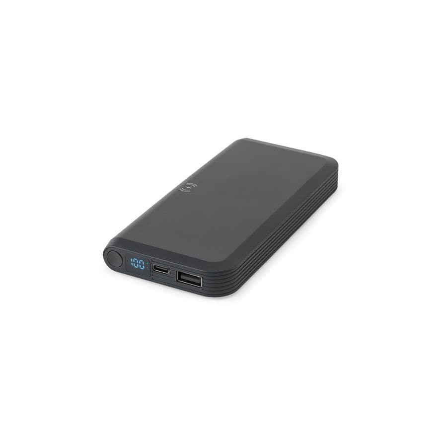 BECKER 10. 10 000 mAh powerbank i återvunnen ABS (100 % rABS) med 15 W supersnabb trådlös laddare Svart