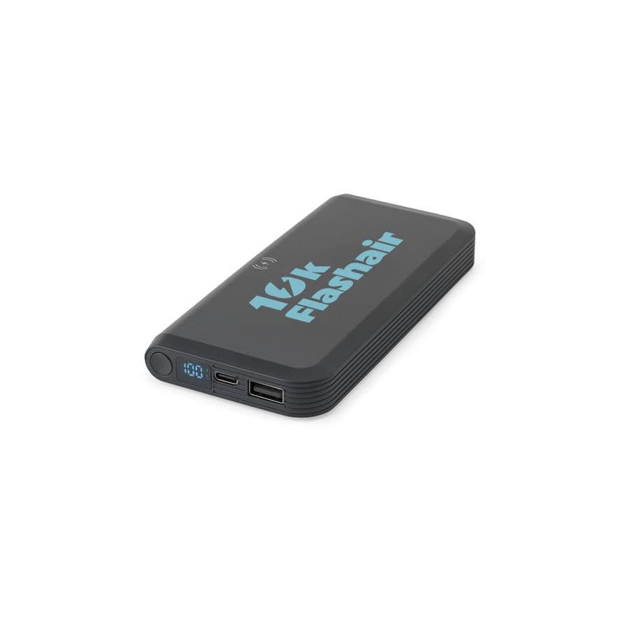 BECKER 10. 10 000 mAh powerbank i återvunnen ABS (100 % rABS) med 15 W supersnabb trådlös laddare
