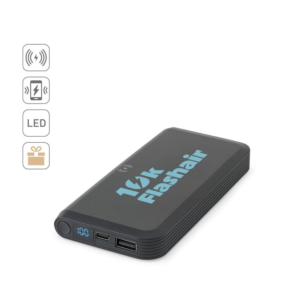 BECKER 10. 10 000 mAh powerbank i återvunnen ABS (100 % rABS) med 15 W supersnabb trådlös laddare