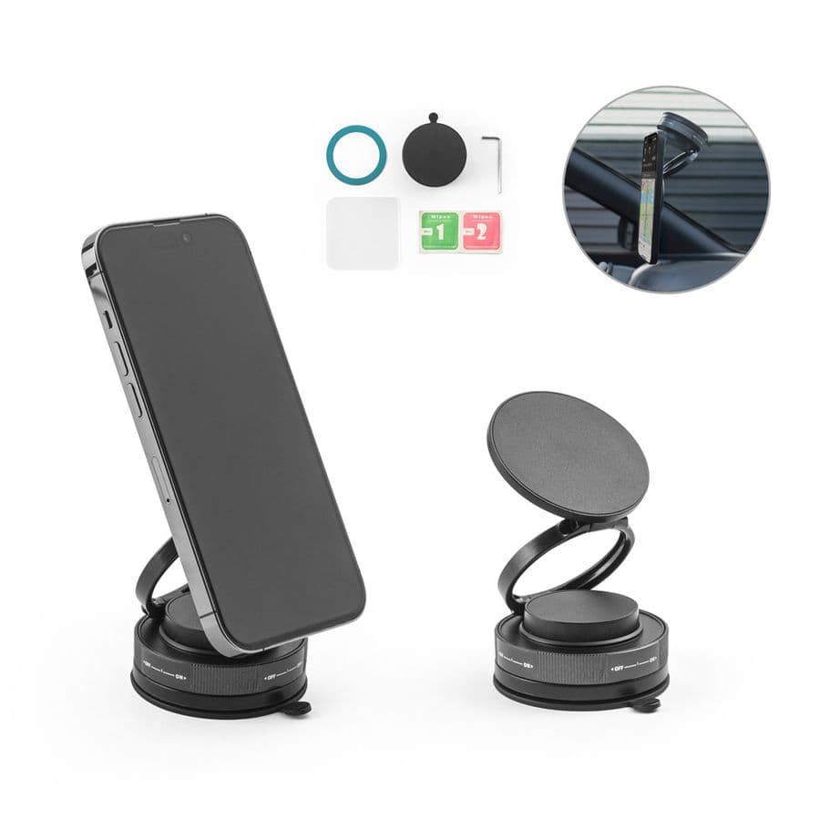 KEPLER. Magnetisk mobiltelefonhållare med vakuumfäste för släta och ojämna ytor (360º rotation)