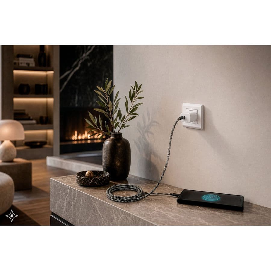 NADELLA. USB-C till USB-C-kabel med flätad polyestersladd (60 W) och ett magnetiskt system för enkel upplindning