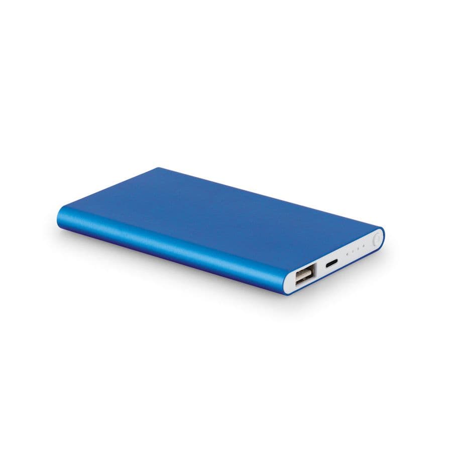 MARCET. Powerbank slimmad 4'000 mAh i återvunnen ABS (70% rABS) och återvunnen ABS (100 % rABS) Ljusblå