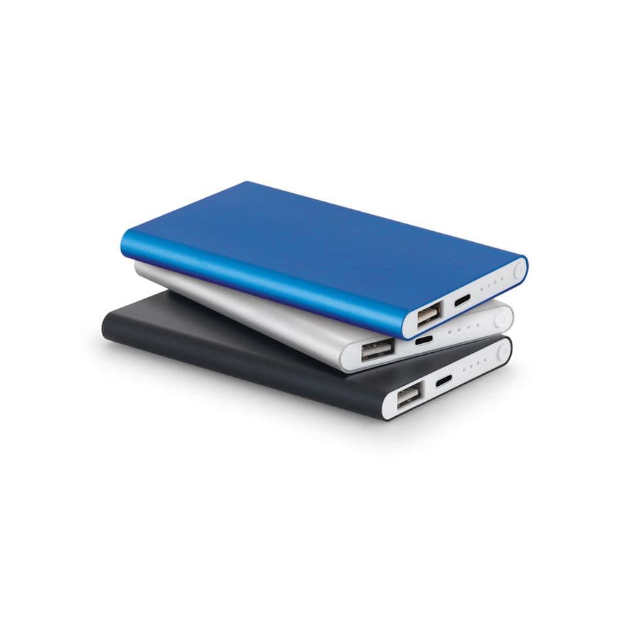 MARCET. Powerbank slimmad 4'000 mAh i återvunnen ABS (70% rABS) och återvunnen ABS (100 % rABS)