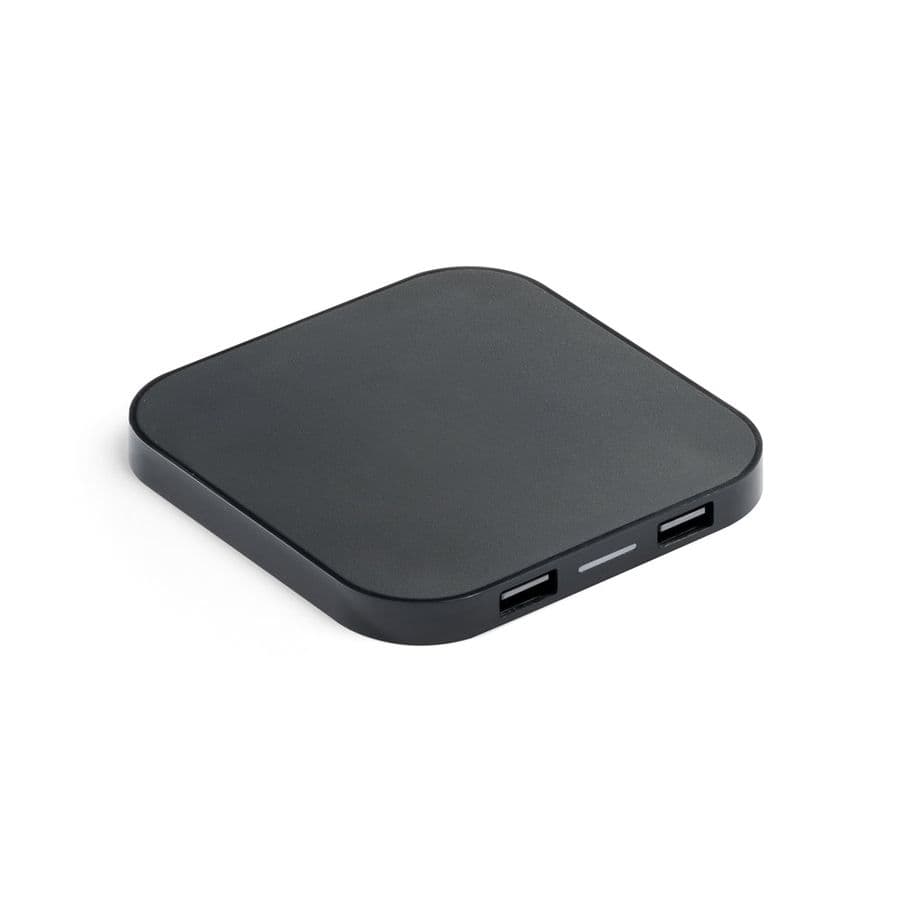 CAROLINE. Supersnabb 15W trådlös laddare med HUB 2 USB-A-portar i återvunnen ABS (60 % rABS)