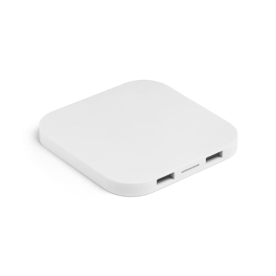 CAROLINE. Supersnabb 15W trådlös laddare med HUB 2 USB-A-portar i återvunnen ABS (60 % rABS)