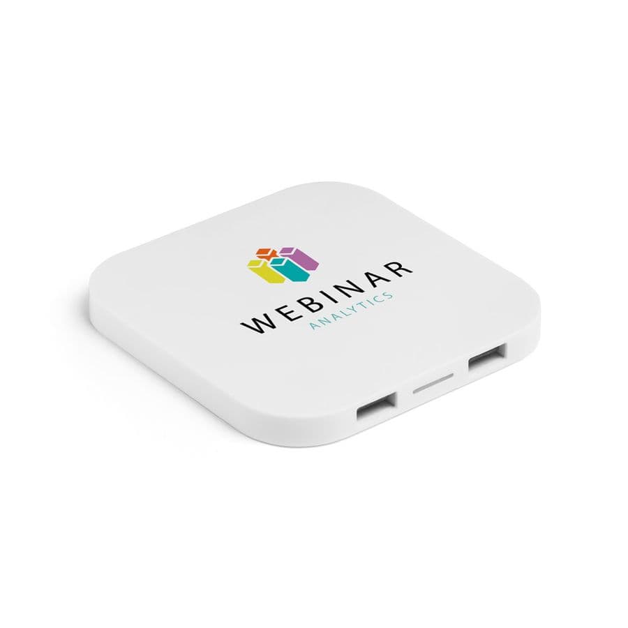 CAROLINE. Supersnabb 15W trådlös laddare med HUB 2 USB-A-portar i återvunnen ABS (60 % rABS)