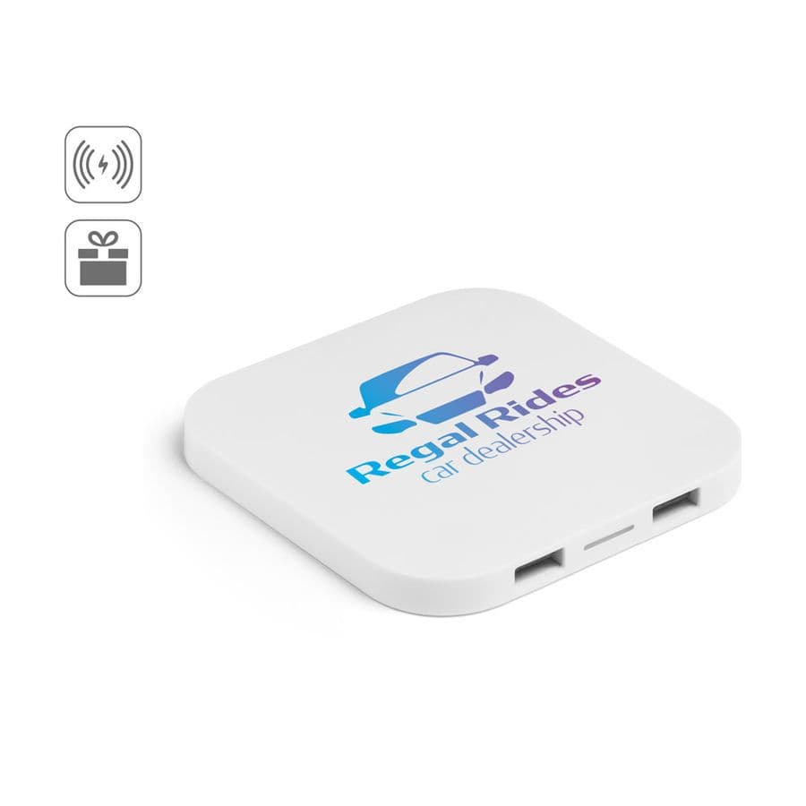 CAROLINE. Supersnabb 15W trådlös laddare med HUB 2 USB-A-portar i återvunnen ABS (60 % rABS)