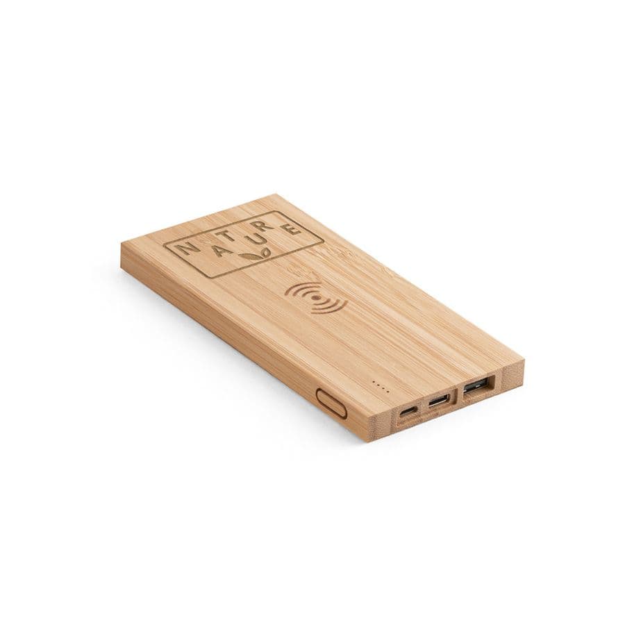 FITCH. Powerbank 5 000 mAh med 5W trådlös laddare i bambuso