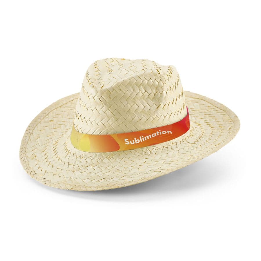 EDWARD RIB. Naturfärgad stråhatt med sublimerat resårband