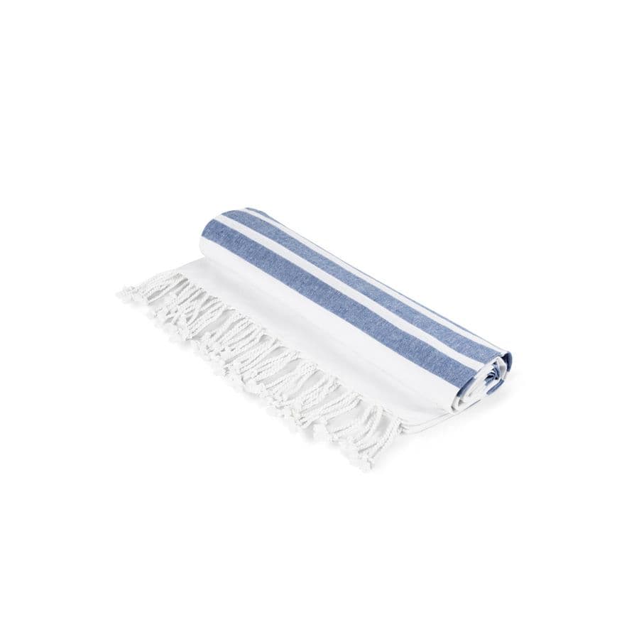 SARDENHA. Strandhandduk i bomull (70 % återvunnen) och polyester (30 % återvunnen) (180 g/m²) Marinblå