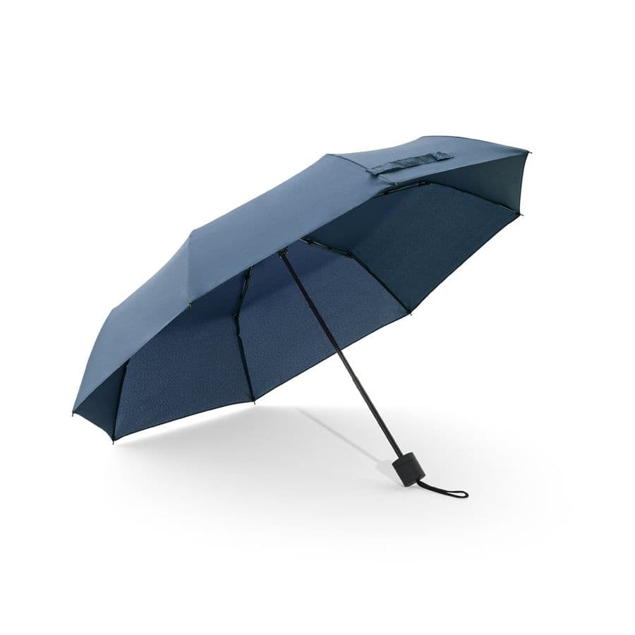 AIDEN. 21" paraply i återvunnen polyester (100 % rPET) pongee 190T, hopfällbart i 3 sektioner Blå