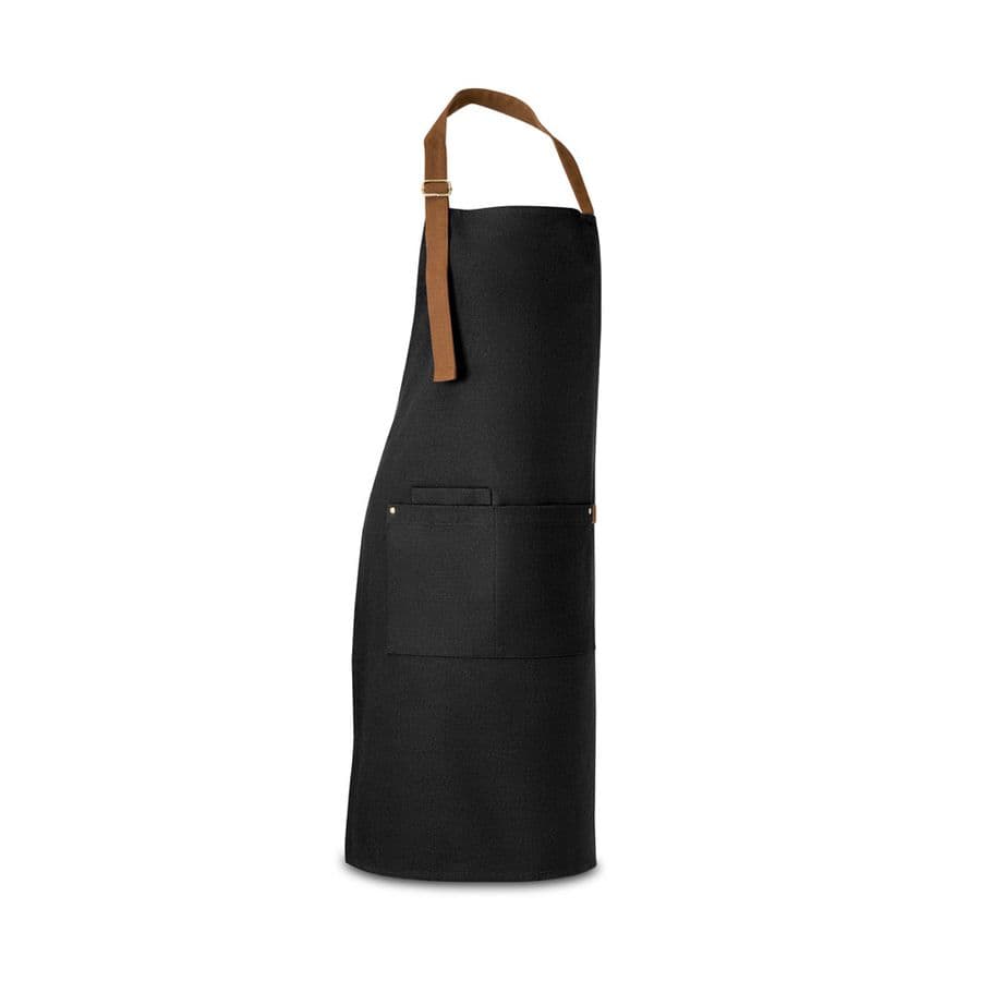 VESPER. Förkläde i 100 % bomullsduk (300 g/m²) med metalldetaljer Svart