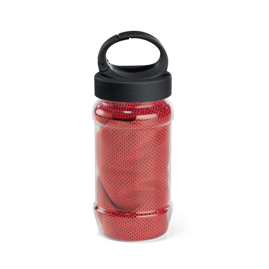 ARTX PLUS. Set med en PP- och PET-flaska och en sporthandduk av polyamid och polyester Röd
