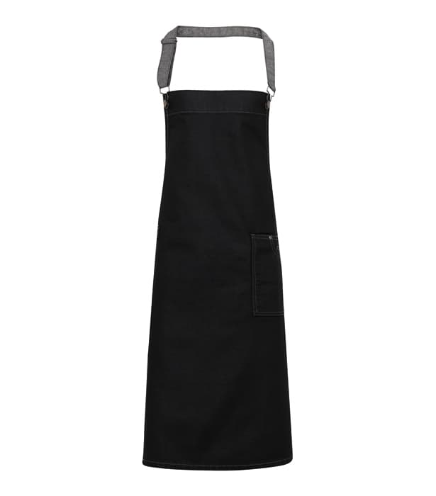 District waxed-look denim bib apron