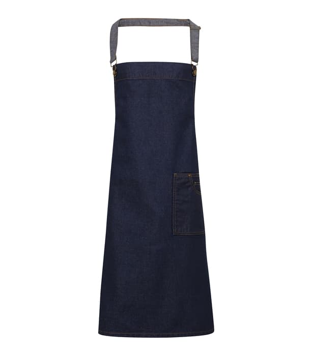 District waxed-look denim bib apron