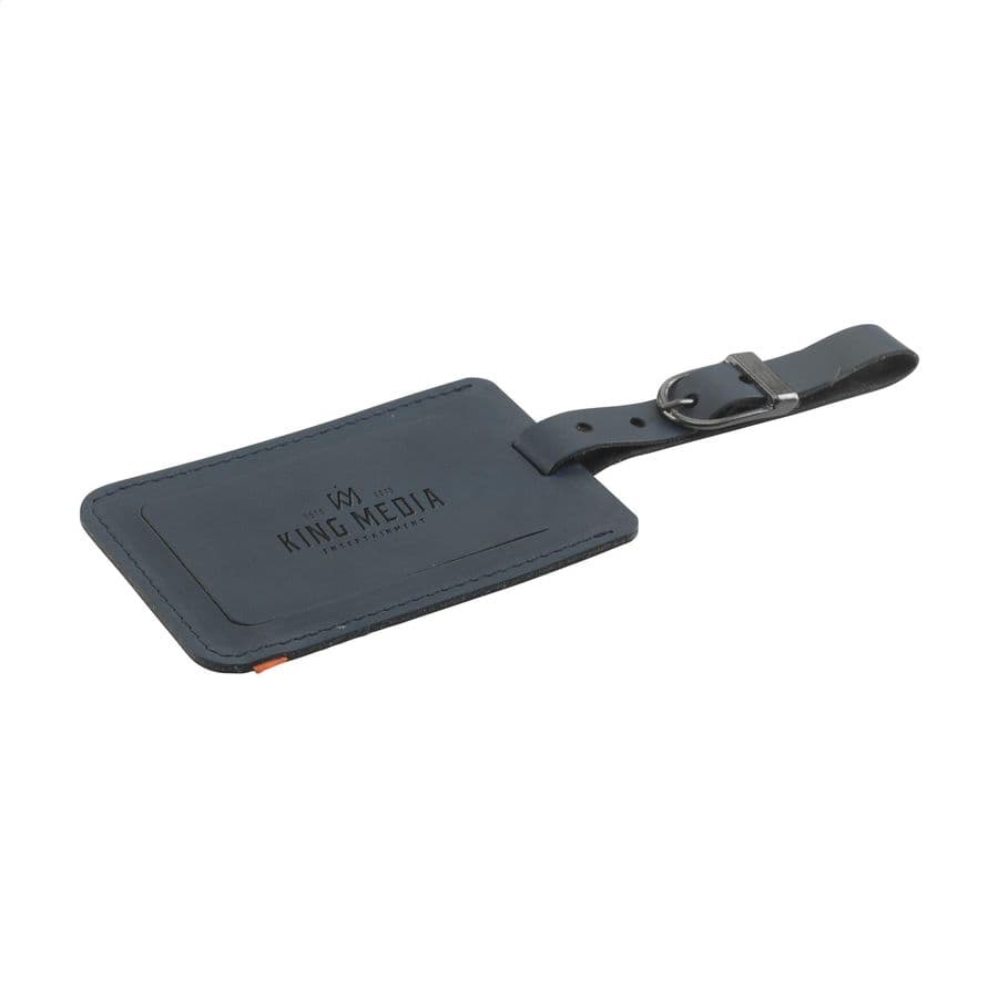 Recycled Leather Luggage Tag Mörkblå