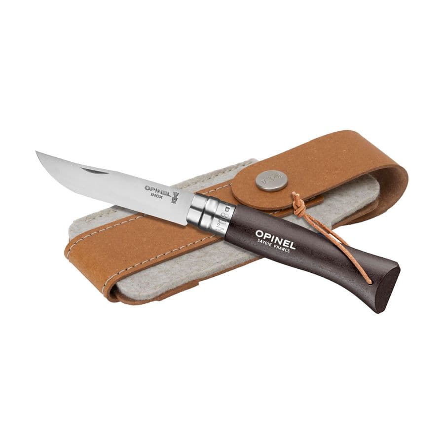 Opinel Colorama No 08 pocket knife in a belt pouch Svart