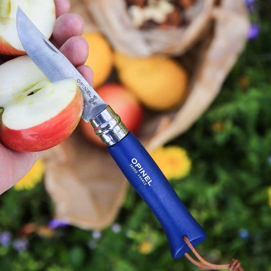 Opinel Colorama No 08 pocket knife in a belt pouch