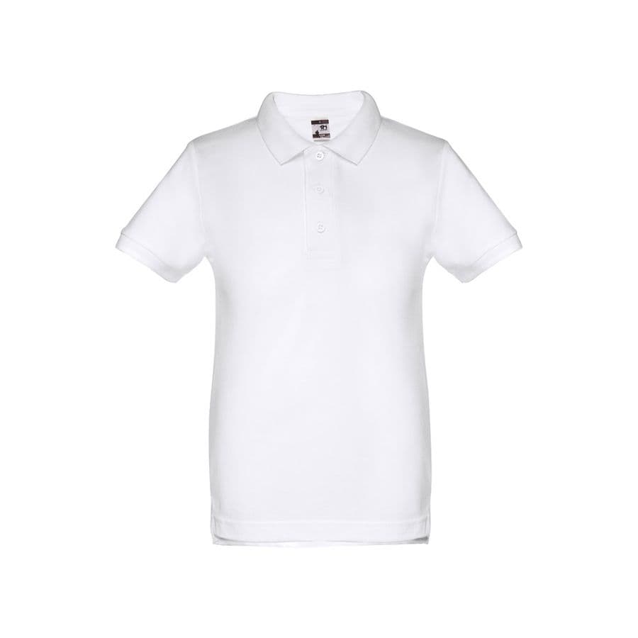 THC ADAM KIDS WH. Kortärmad pikétröja för barn (unisex). vit färg