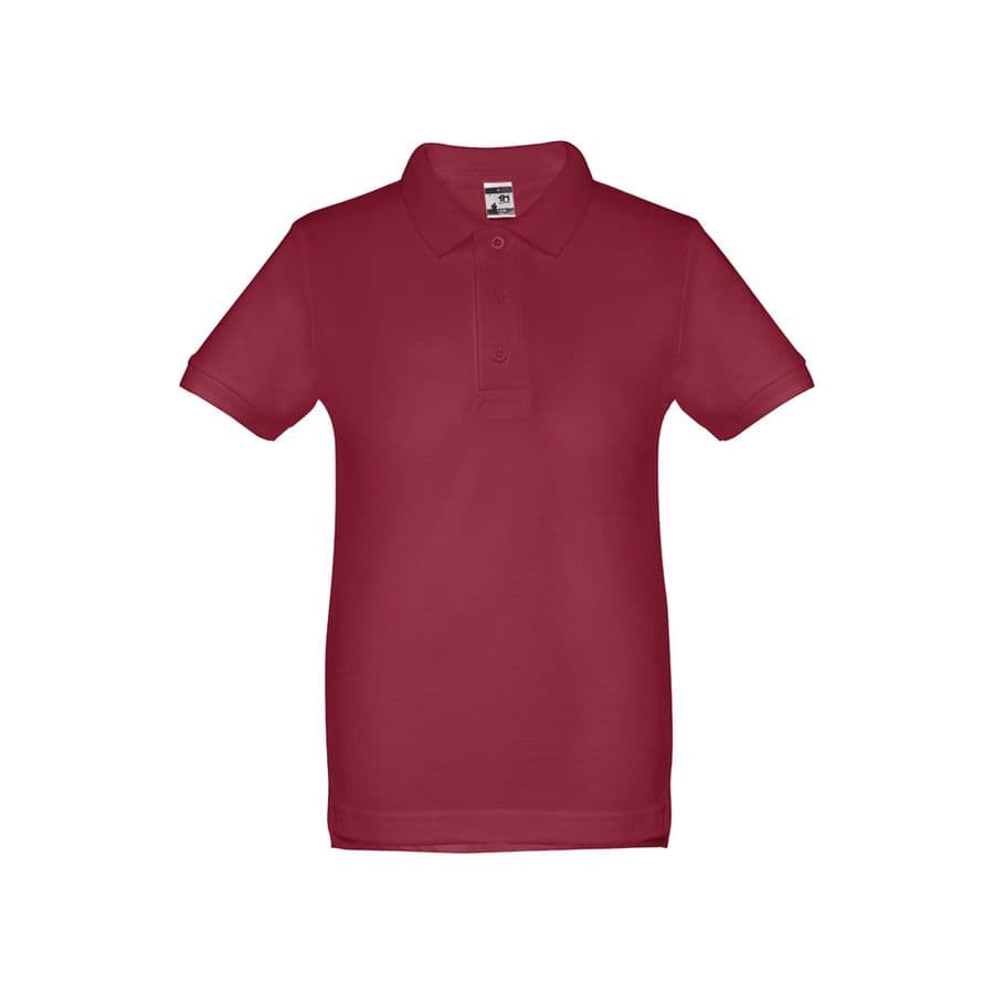 THC ADAM KIDS. Kortärmad bomullspikétröja för barn (unisex) Vinröd
