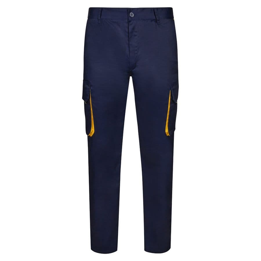 VL HYPNOS. Tvåfärgade byxor i twill med flera fickor (200g/m²), i bomull (35%) och polyester (65%) Blå