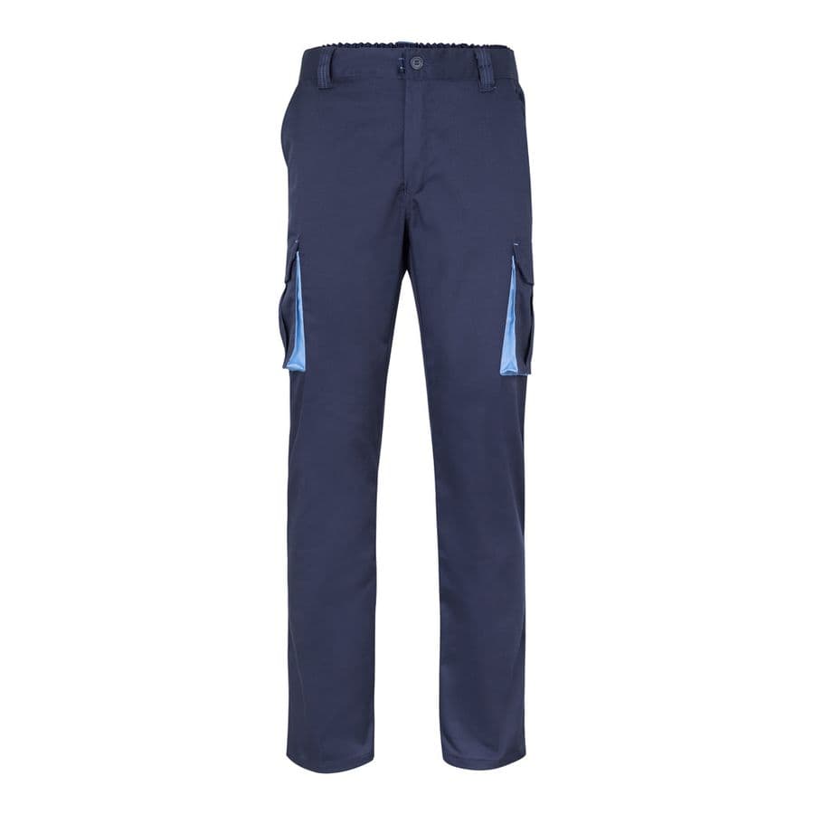 VL HYPNOS. Tvåfärgade byxor i twill med flera fickor (200g/m²), i bomull (35%) och polyester (65%) Blå
